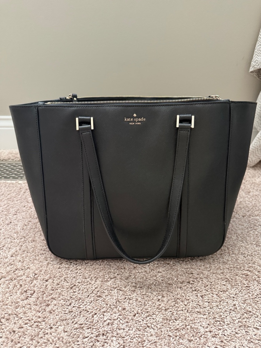 kate spade Black Leather Tote with Gold Hardware